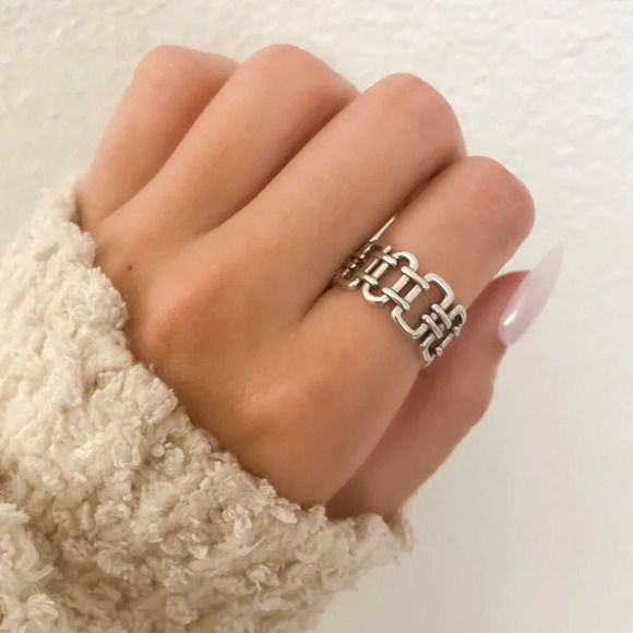 925 Sterling Silver Link Ring Minimalist Dainty Adjustable Ring Thumb Ring - Picture 3 of 8